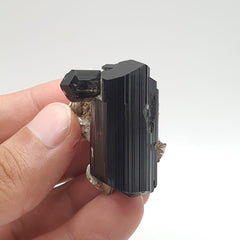 Lusterious And Glassy Faced Schorl Aka Black Tourmaline With White Albite