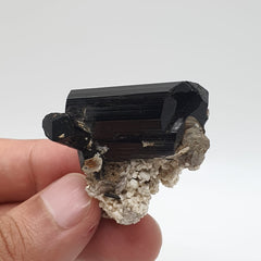 Lusterious And Glassy Faced Schorl Aka Black Tourmaline With White Albite