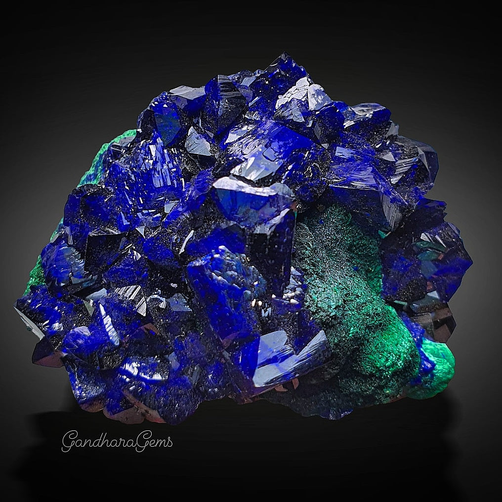 Lustrous Rich Blue Azurite Crystals on Malachite