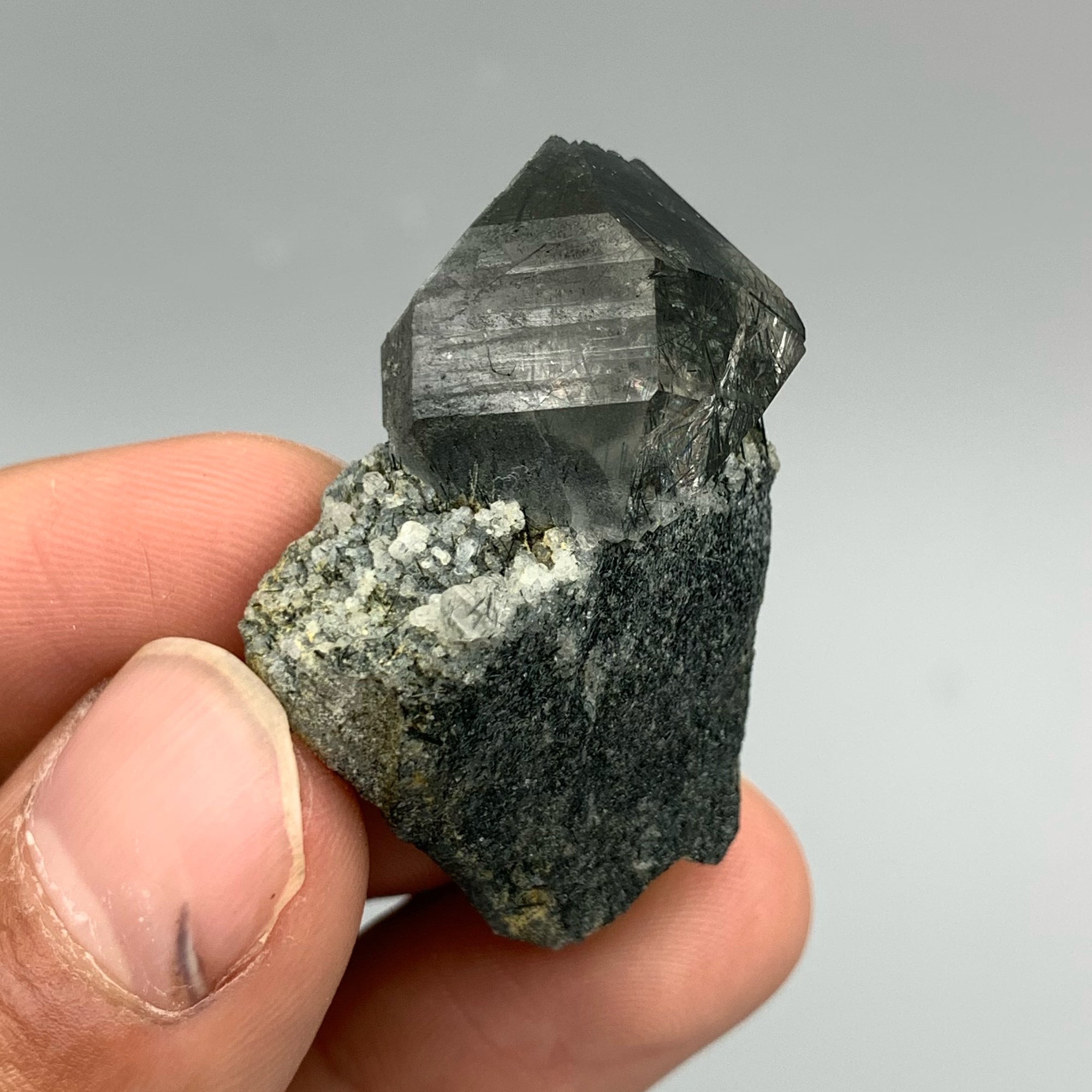 Manganeso Riebeckite Rutile Included Blue Quartz Crystal On Matrix