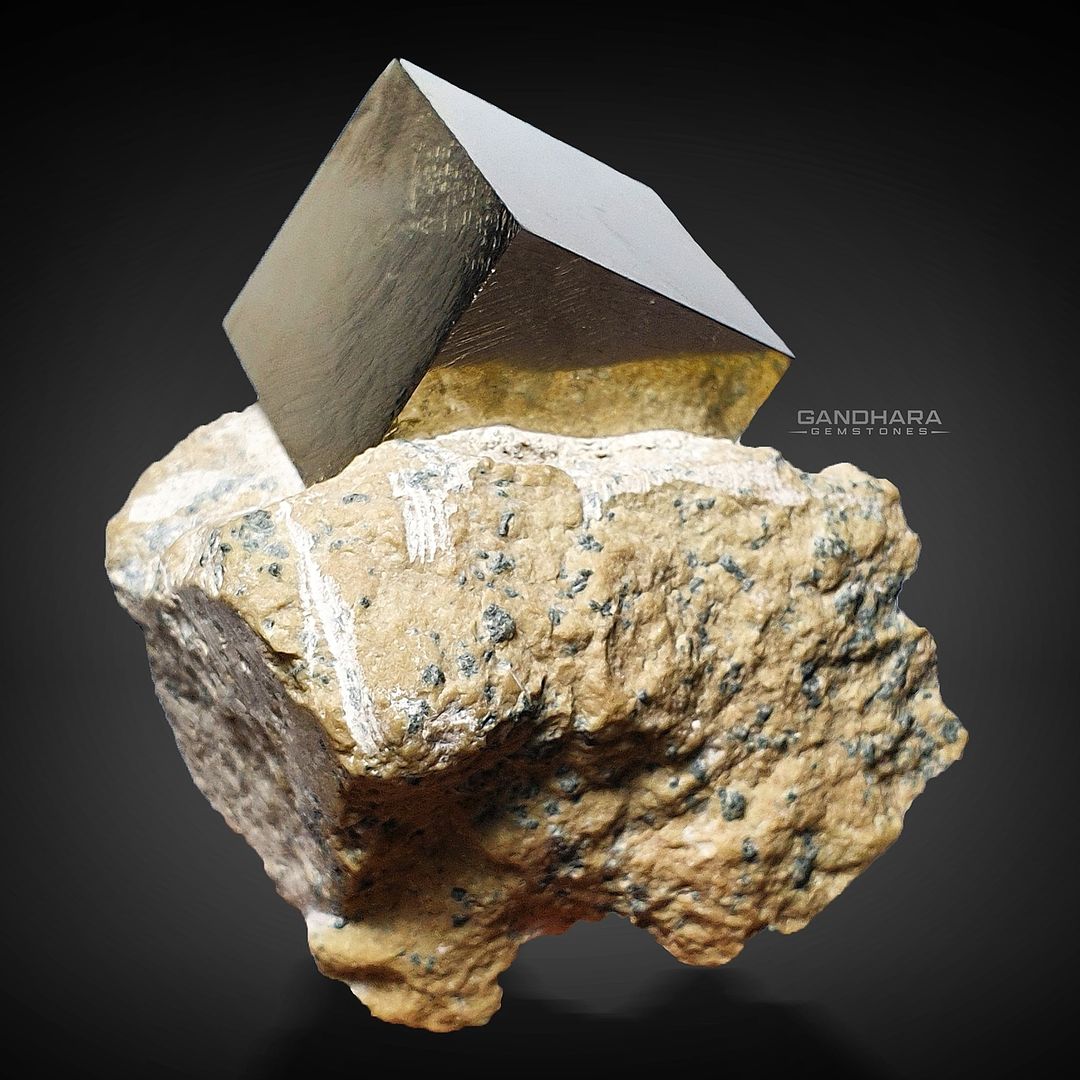 Perfect Pyrite Crystal Cube Perched on Marl Matrix