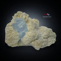 Perfect Gem Aquamarine Nestled on Lovely Milky White Cleavelandite