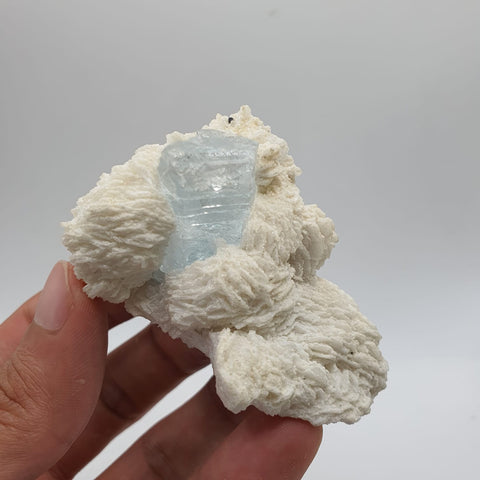 Perfect Gem Aquamarine Nestled on Lovely Milky White Cleavelandite