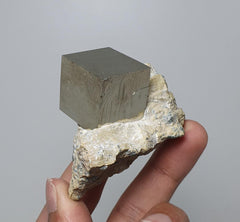 Perfect and Metallic Pyrite Cube Nicely Perched on Marl Matrix