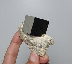 Perfect and Metallic Pyrite Cube Nicely Perched on Marl Matrix