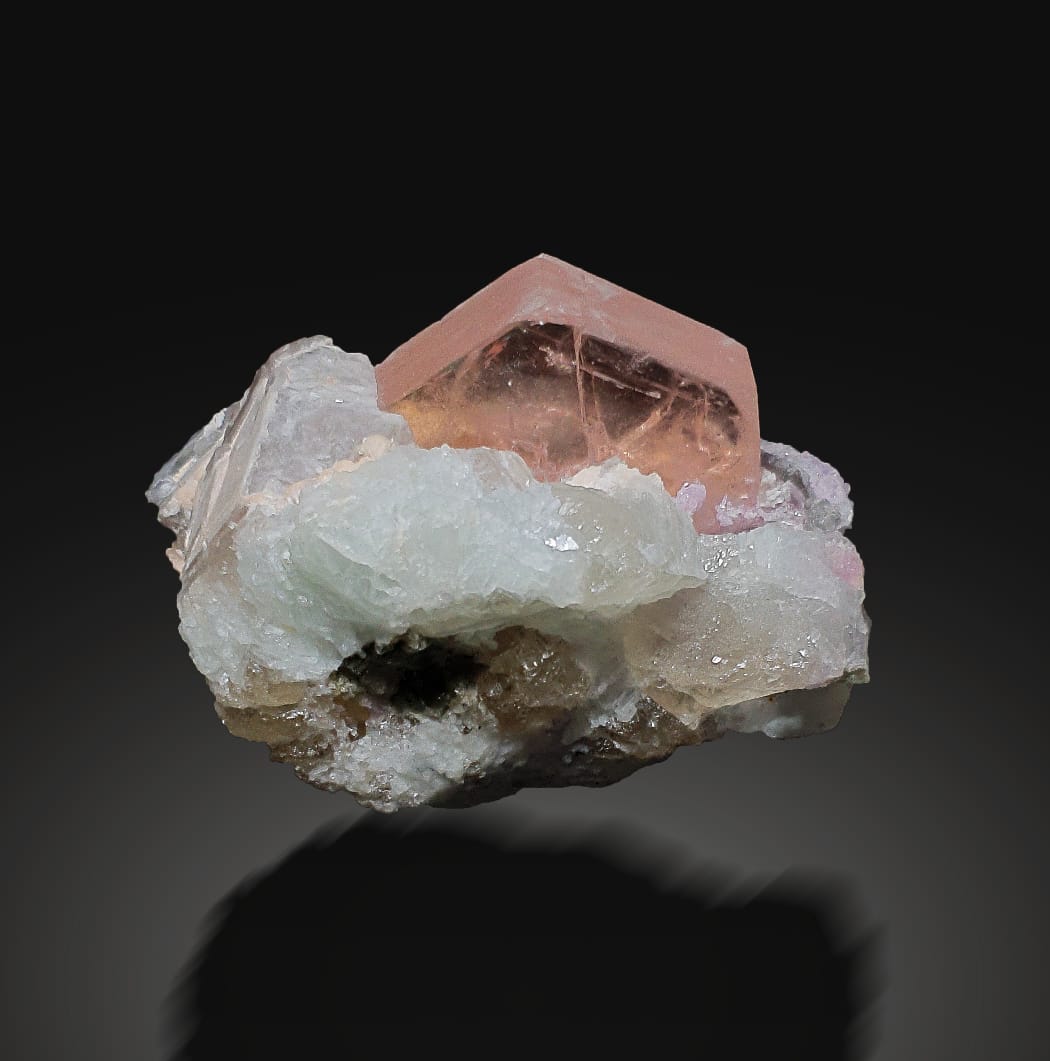Pink Morganite Crystal with Lepidolite and Smokey Quartz