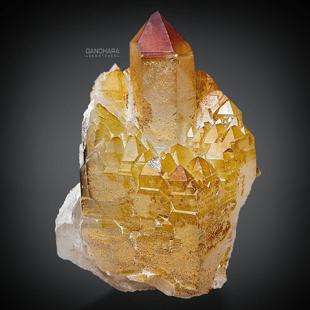 Quartz Crystals Cluster with Iron Oxide Coating
