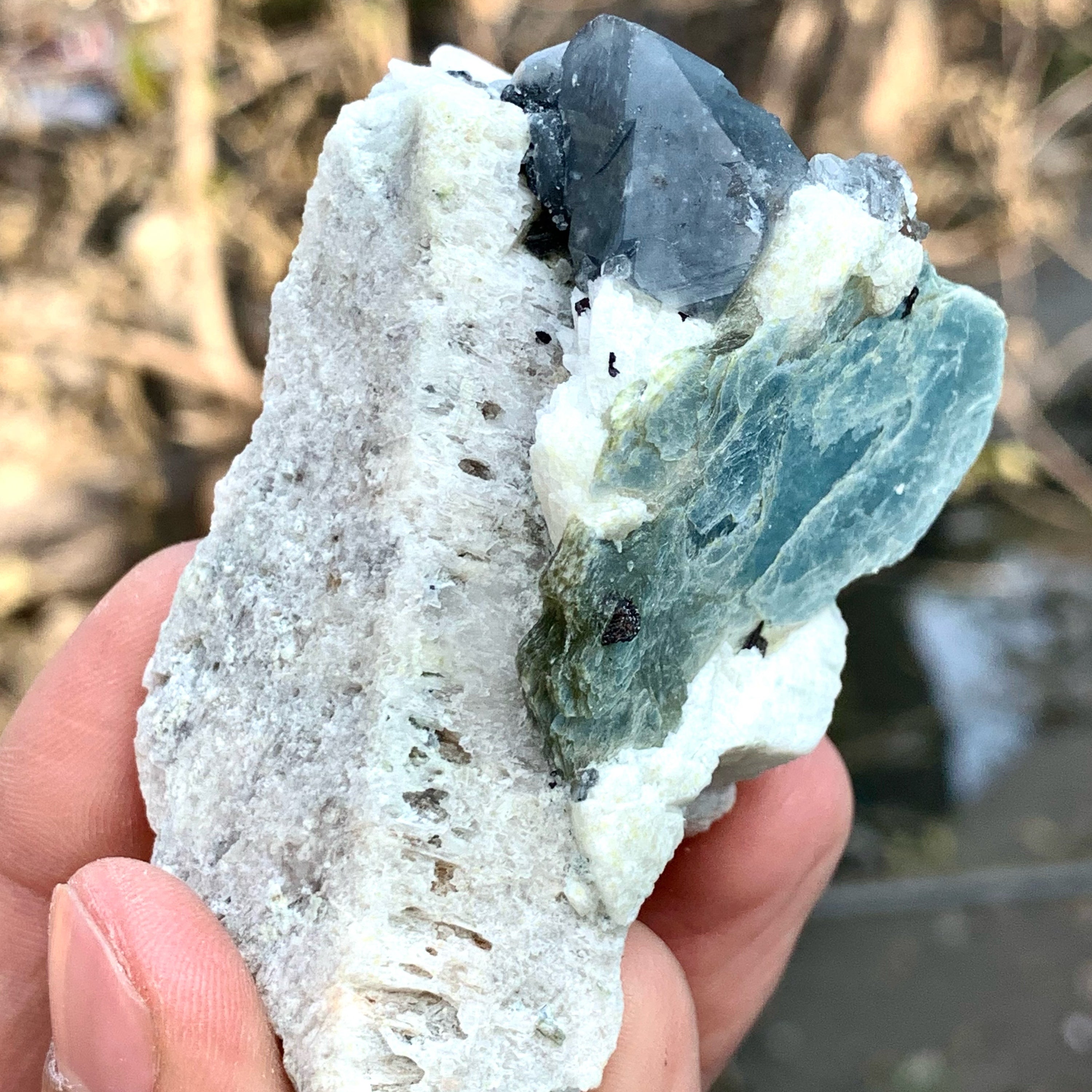 Rare Variety Blue Quartz On Albite With Muscovite