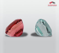 Reverse Color Natural Tourmaline Stone Pair