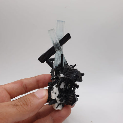 Robust Cluster of Aquamarine with Lusterious Schorl on Albite