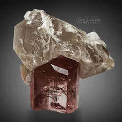 Rubellite Pink Tourmaline Crystal on Smoky Quartz