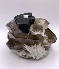 Schorl On Smoky Quartz With Cleavelandite And Lepidolite