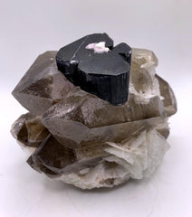 Schorl On Smoky Quartz With Cleavelandite And Lepidolite