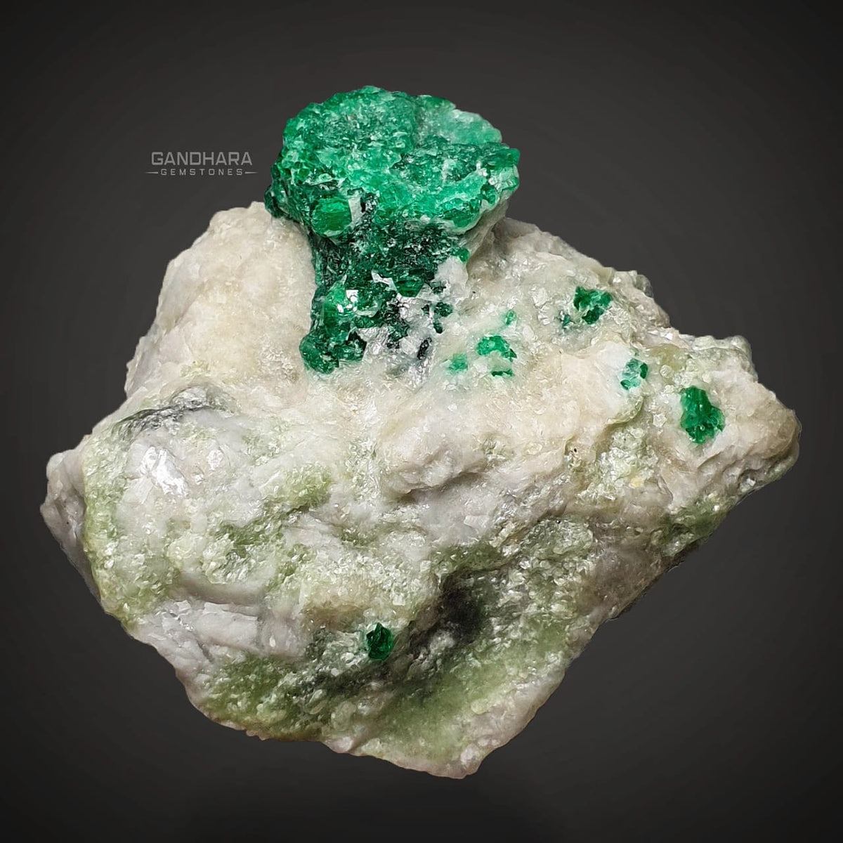 Vibrant Green Emerald Crystal on Calcite Matrix