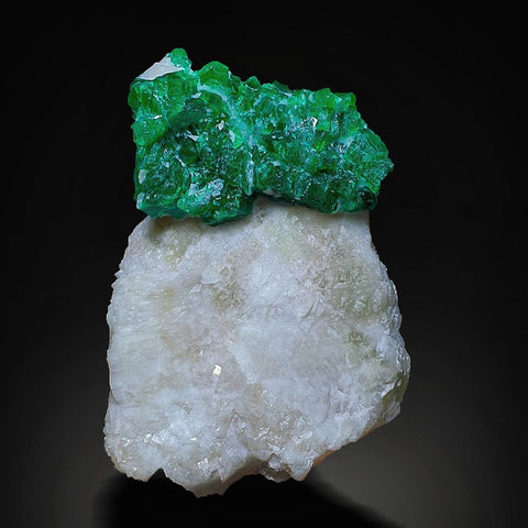 Vibrant Green Emerald Crystals Cluster on Calcite Matrix