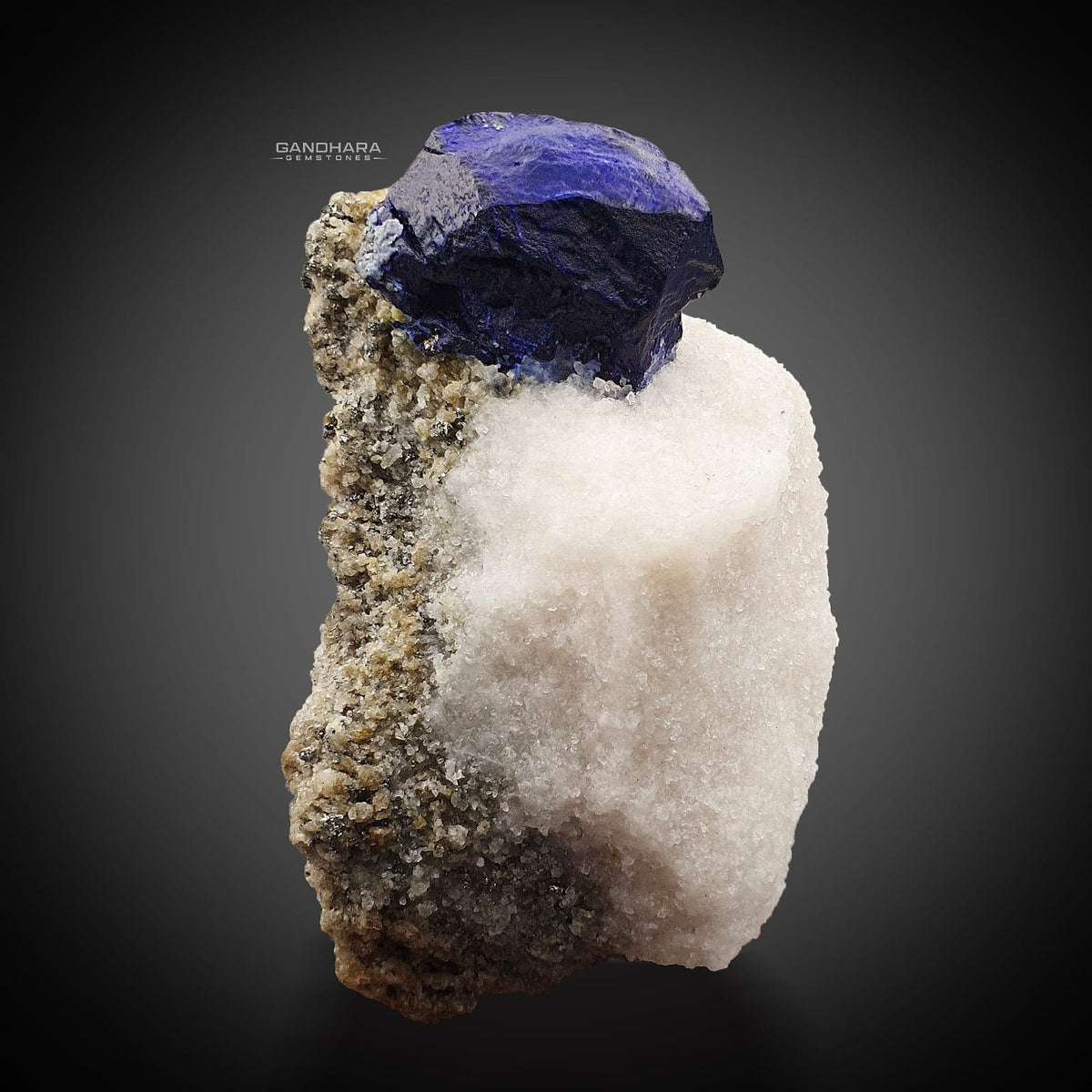 Vibrant Blue Isomatric and Isolated Lazurite Ball on Calcite with Pyrite