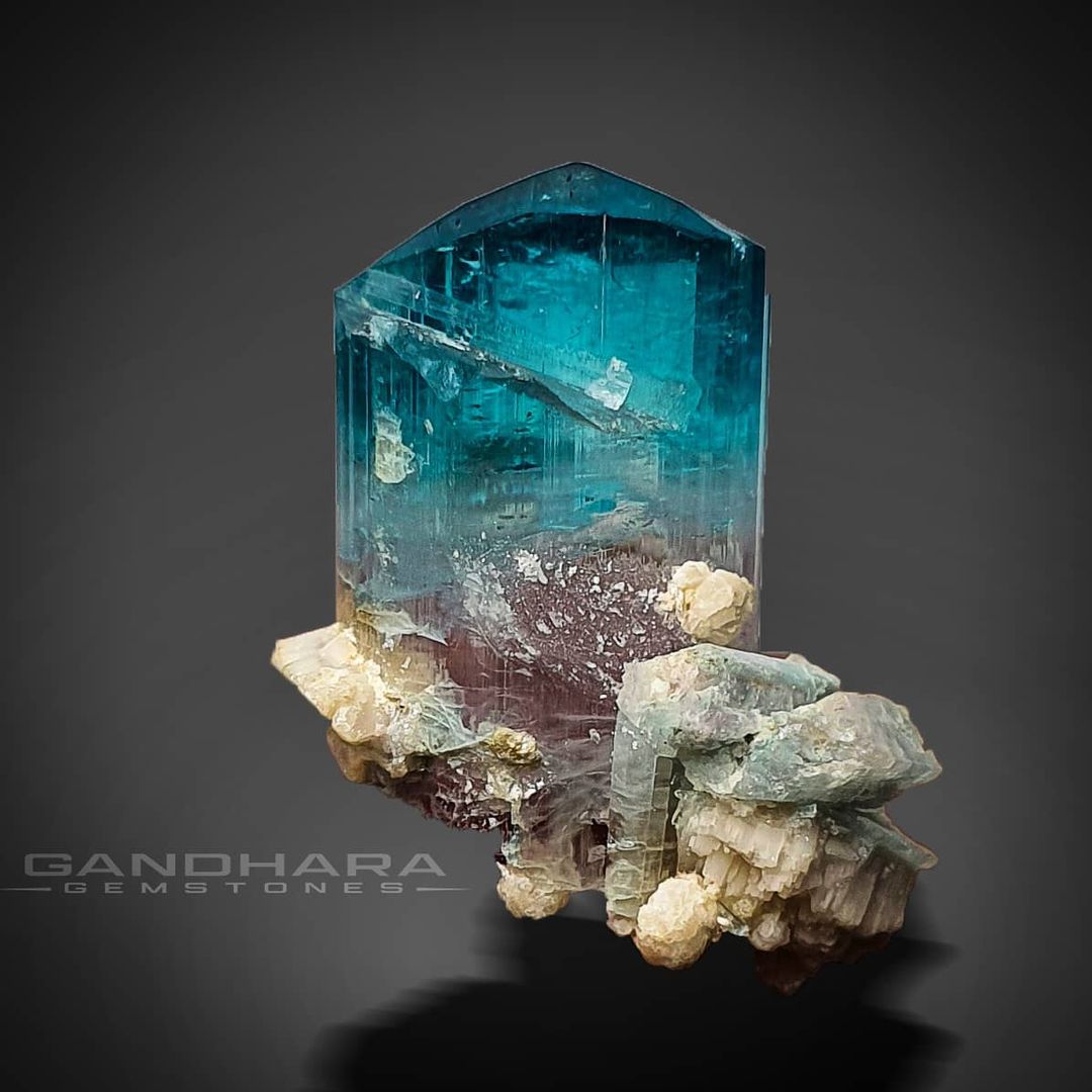 Vivid Blue Indicolite Tourmaline Crystal on Matrix