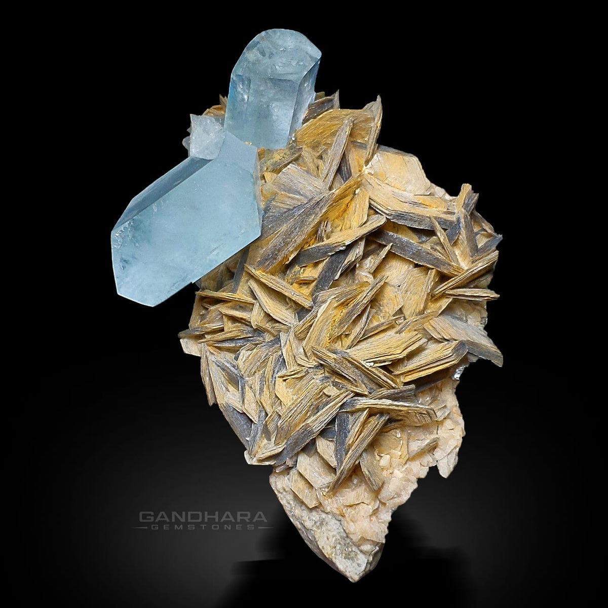 Well Crystalized Aquamarine Crystals Perched on Muscovite
