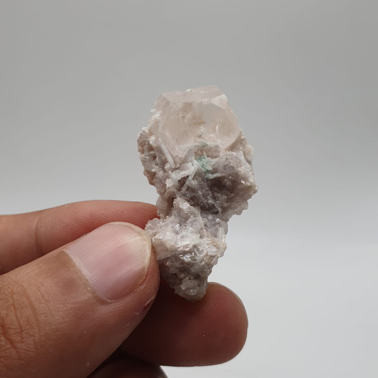 Lovely Multi Faced Morganite Focal Crystal On Lepidolite & Tourmaline