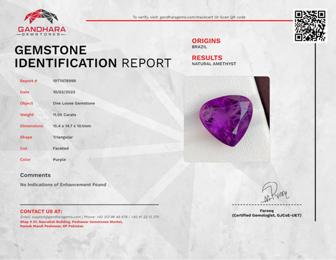 Natural Purple 11.05 carats Loose Amethyst Gemstone