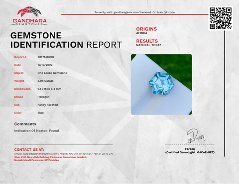 Stunning Hexagon Cut Swiss Blue Topaz