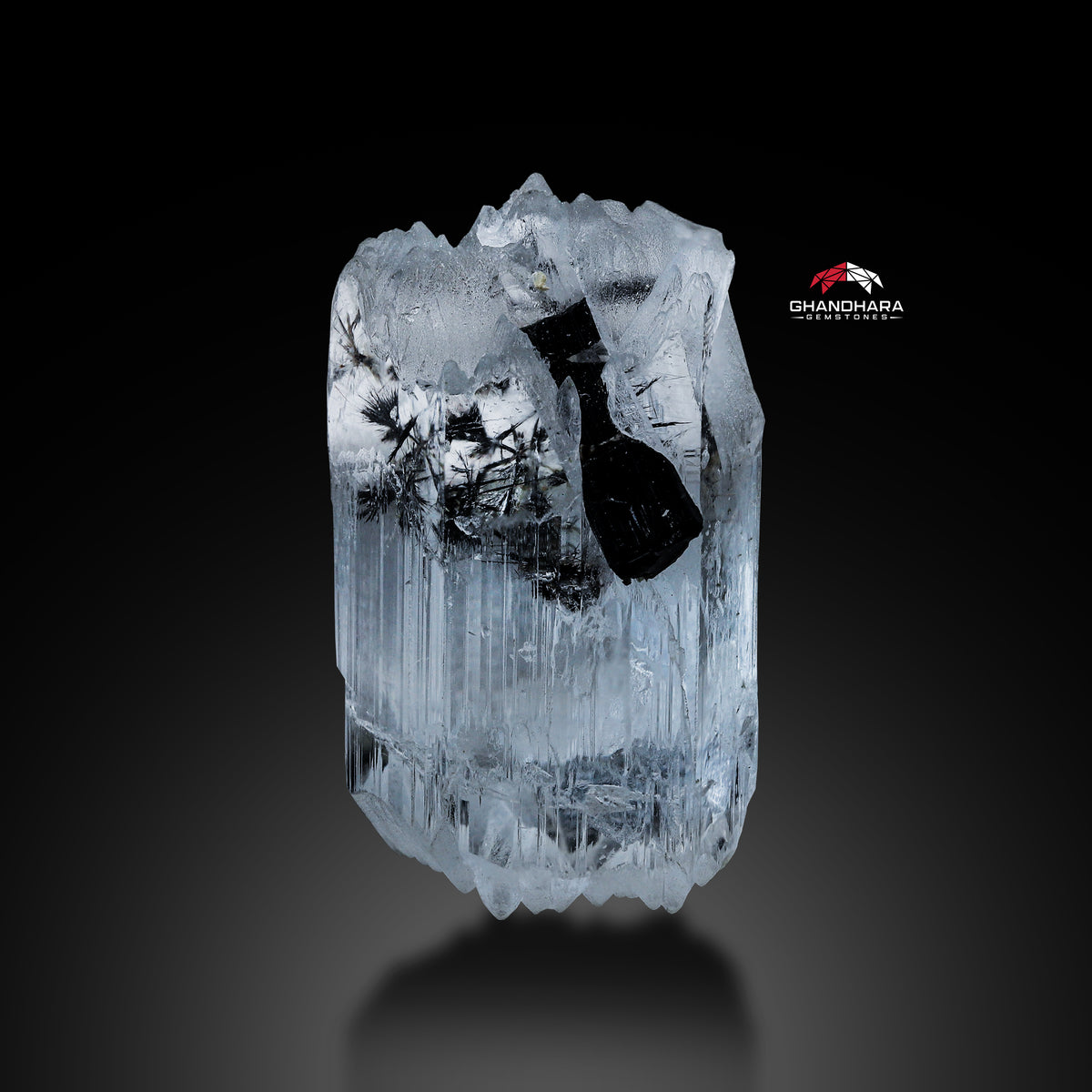 Double Terminated Naturally Etched Aquamarine With Schorl